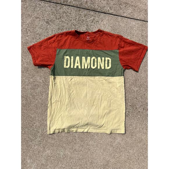 Diamond Top Men Size Large Rust Green Cream Graphic Logo Short Sleeve Tee Shirt - Picture 1 of 5